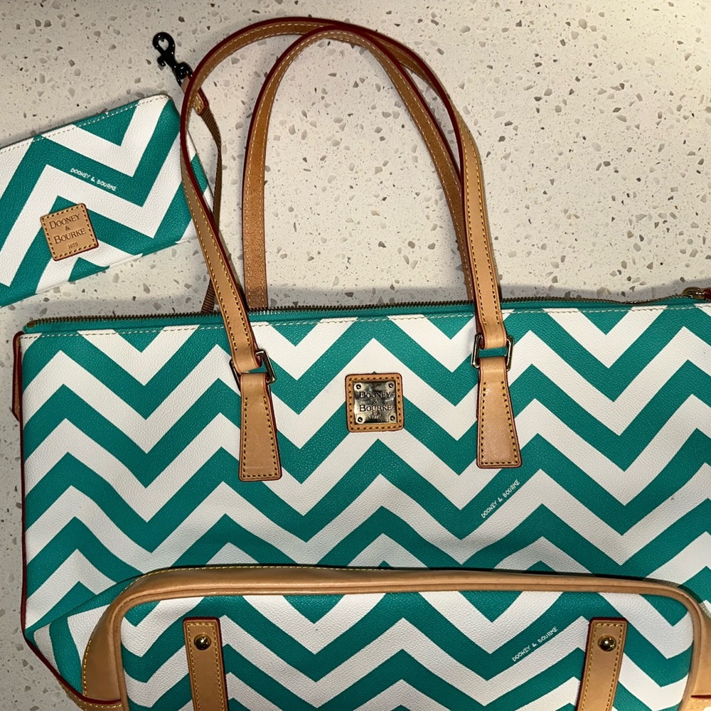 Dooney and Bourke Teal Chevron Tote